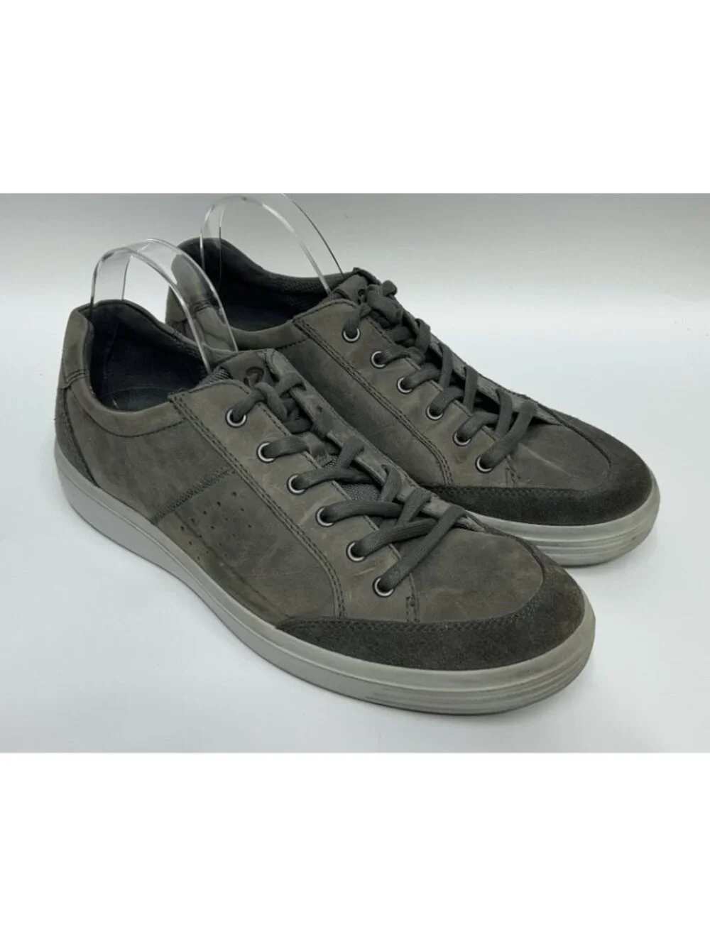 Ecco Men's Soft Classic Lace Up Sneaker Grey Perforated Shoe Sz 45 EU/11-11.5 US